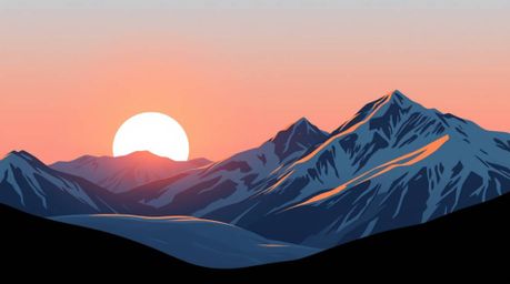 This stunning illustration features intense jet black elements and a modern flat design, depicting snow-covered mountains bat