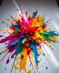 Experience a stunning visual spectacle with this high-angle perspective abstract art piece. A vibrant explosion of colorful p