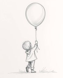A captivating hand-drawn sketch depicting a child holding a balloon, imbued with a soft cinematic haze and textured pencil st