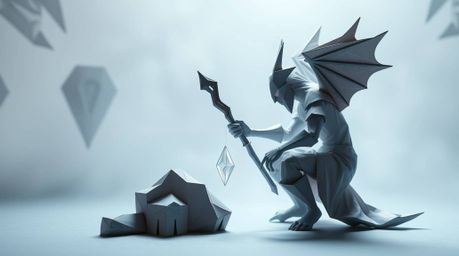Experience a unique blend of the ethereal and spiritual with this intricate origami-style artwork. Witness an anvil, rendered
