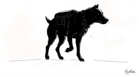 Explore a hand-drawn color sketchnote depicting a futuristic dog autonomously walking itself in the vast expanse of space. Th