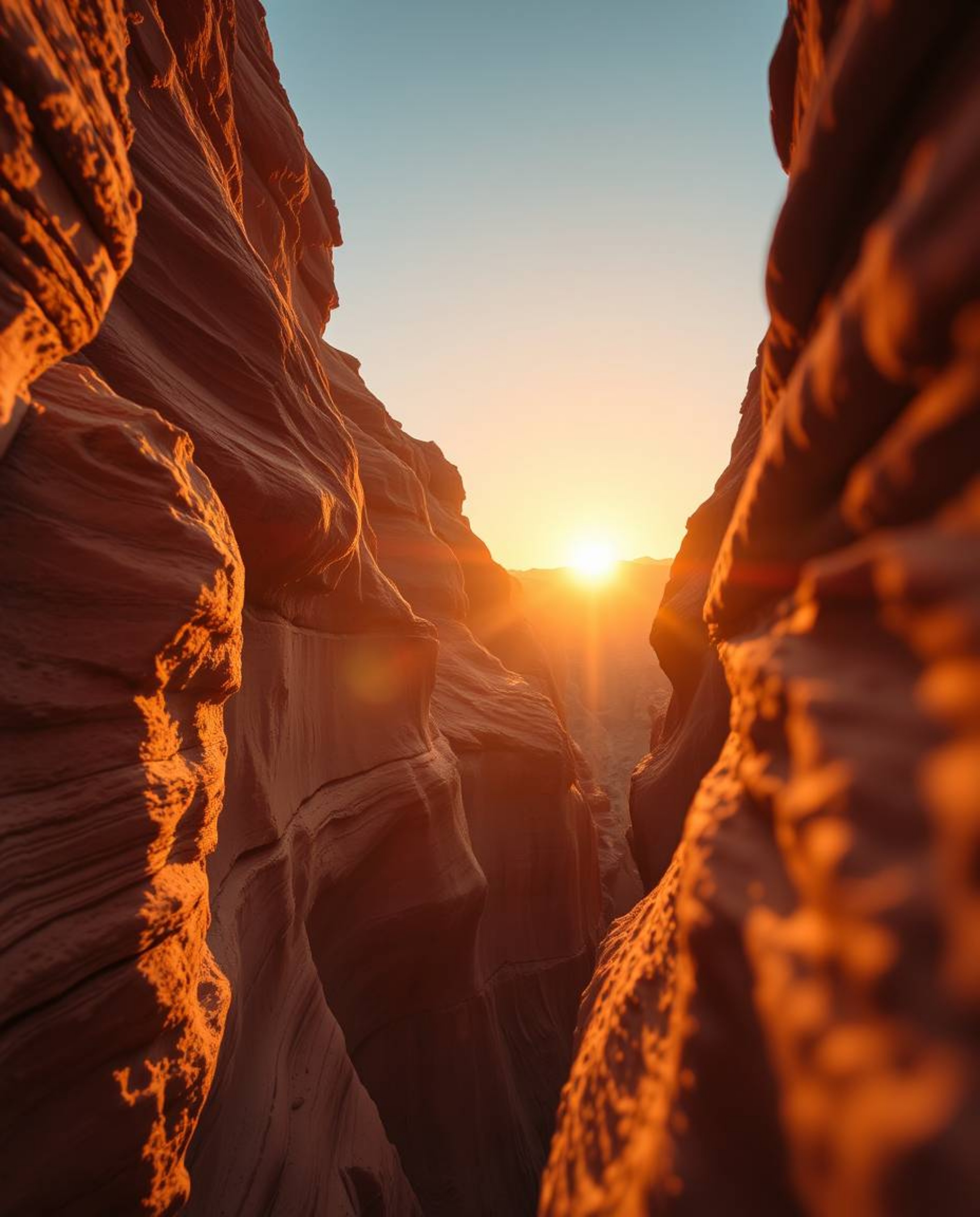A vibrant, extreme macro close-up photograph captures a sunset illuminating the detailed surface of sandstone cliffs in a can