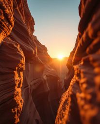 A vibrant, extreme macro close-up photograph captures a sunset illuminating the detailed surface of sandstone cliffs in a can