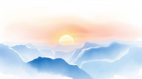 A delicate watercolor painting showcasing a breathtaking sunset over icy polar glaciers. The artwork employs soft pastel colo