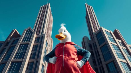 Explore a unique fusion of architectural precision and whimsical character with this series of images. Featuring a duck in a 