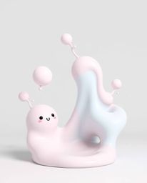 A charming 3D rendering showcases adorable and cute abstract liquid forms in pastel colors, bathed in soft lighting, and set 