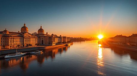 Capture the essence of luxurious architectural design with precise color photography of a radiant river delta bathed in the w