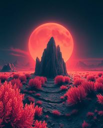 Experience a dramatic, cinematic style digital glitch landscape breaking apart, rendered in surreal infrared tones. This othe