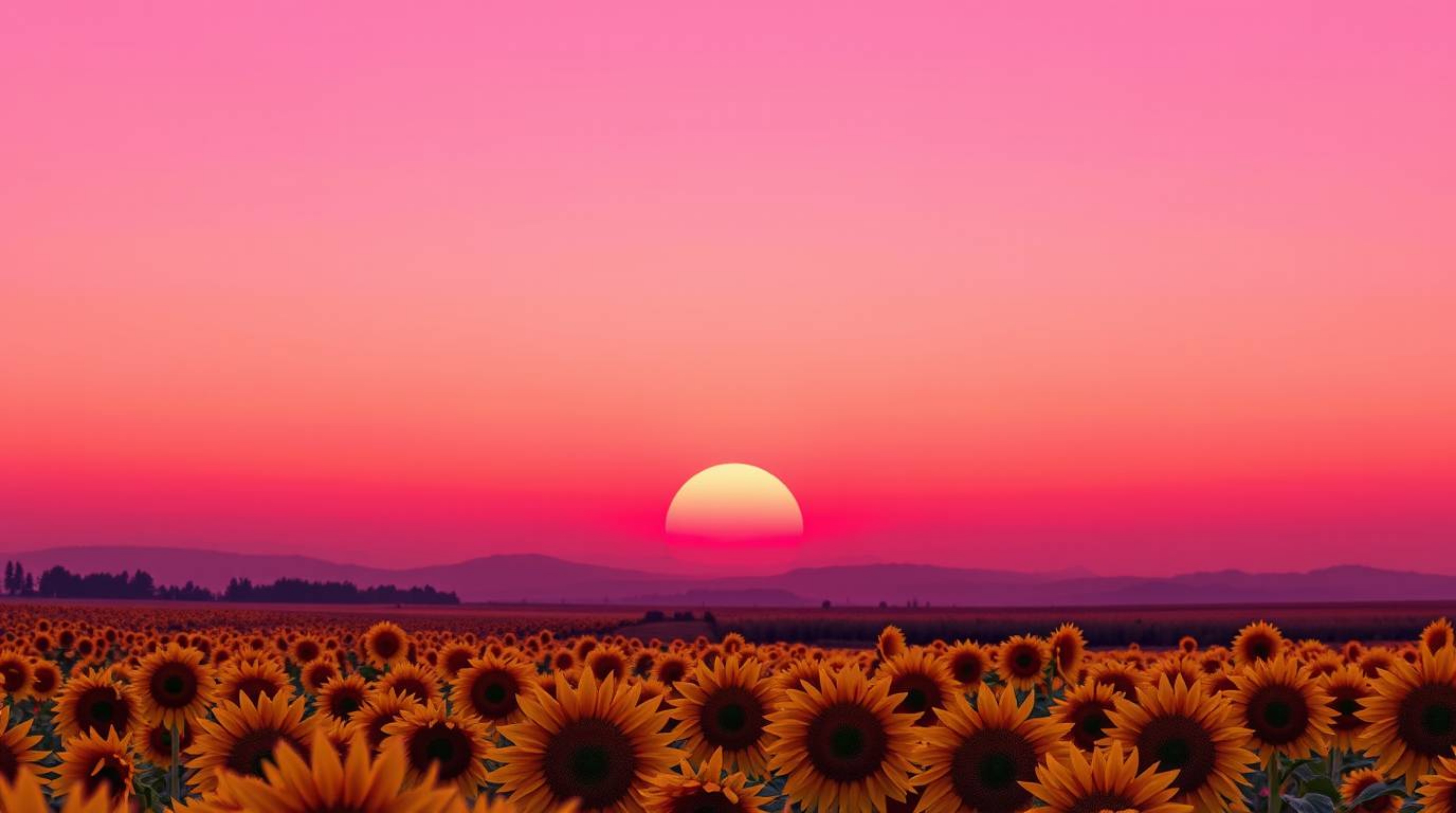 This geometric logo design is inspired by a dreamy sunflower field set against a vibrant deep red and purple sunset.  The des