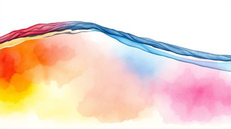A delicate watercolor painting showcases a fluid abstract wave with a mesmerizing gradient texture in a pastel spectrum.  Sil