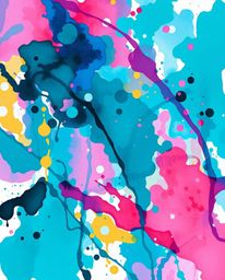 A bold acrylic painting showcasing colorful watercolor splashes blending seamlessly on paper.  Rich deep teal and vivid tones