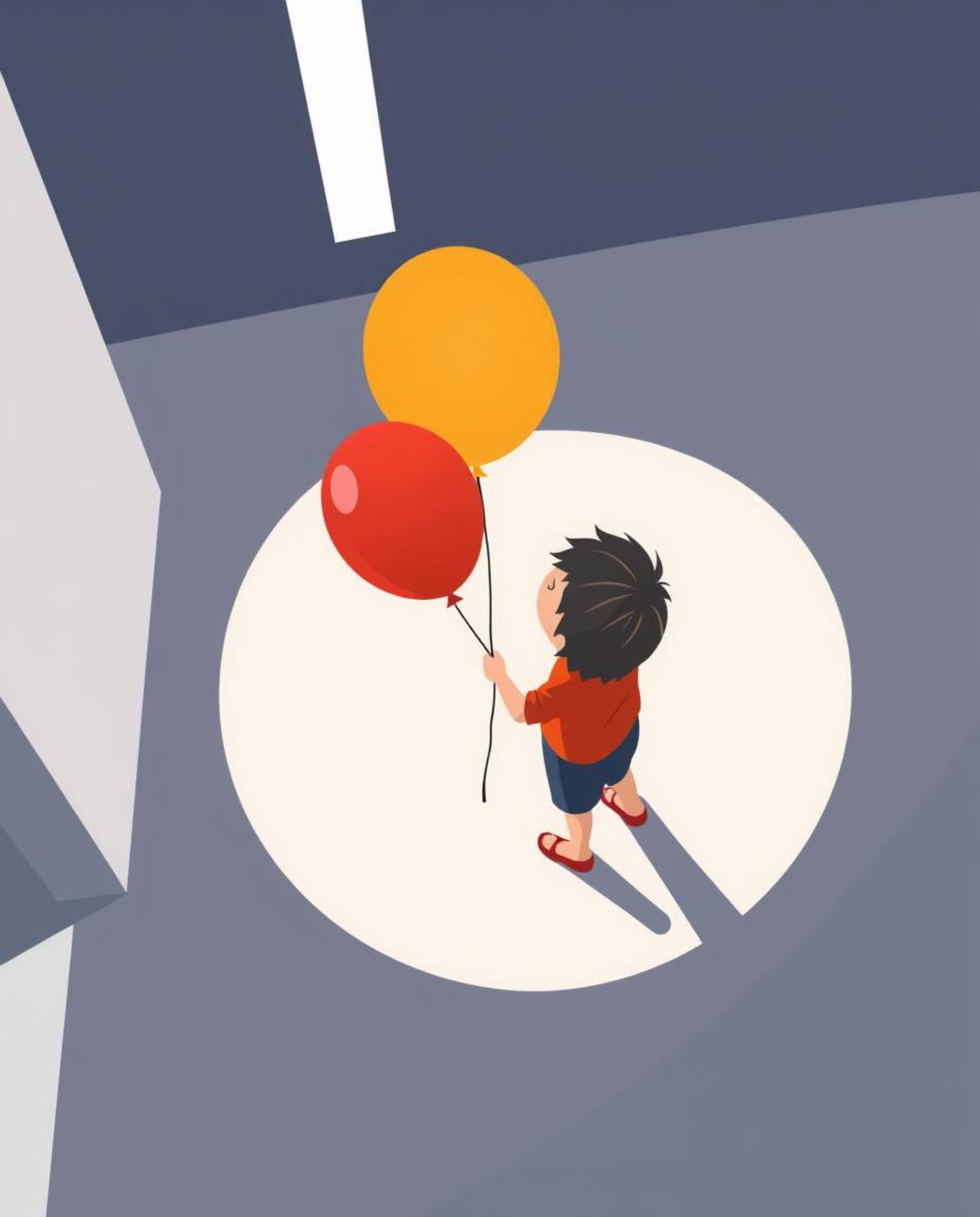 A captivating illustration showcases a child joyfully holding a balloon, rendered in a modern flat design style.  Simple shap