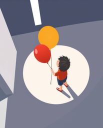 A captivating illustration showcases a child joyfully holding a balloon, rendered in a modern flat design style.  Simple shap