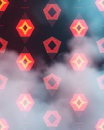 A captivating scene featuring a seamless geometric pattern of hexagons and triangles, illuminated in a vibrant neon color pal