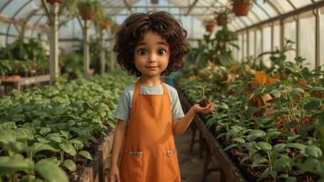 A highly detailed, high-resolution, Pixar-inspired stock photo of a brilliant, young homeschooler with a kind face, bright ha