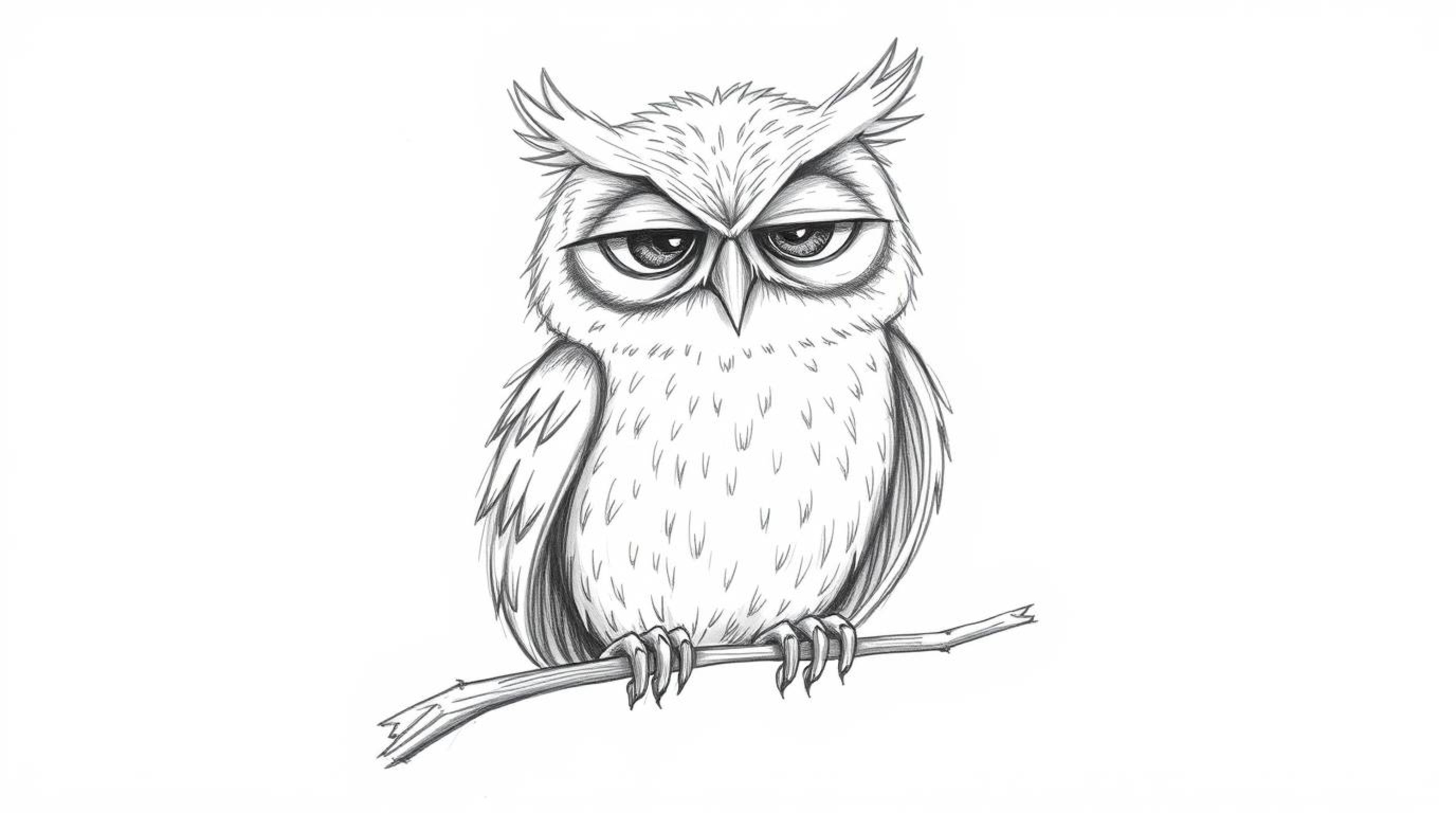 A heartwarming hand-drawn sketch in Pixar style depicts a blind owl with soft, feathery textures, ingeniously teaching birds 