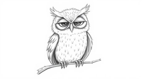 A heartwarming hand-drawn sketch in Pixar style depicts a blind owl with soft, feathery textures, ingeniously teaching birds 
