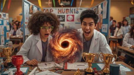 In a vibrant, cinematic photograph with a stylized, Pixar-inspired aesthetic, a diverse duo of teenage students reacts in sho