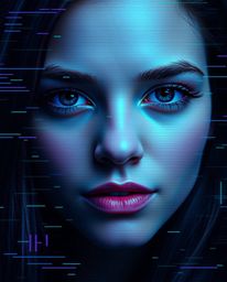 Explore a captivating digital glitch art portrait featuring a close-up view and a corrupted data aesthetic. This pixelated ar