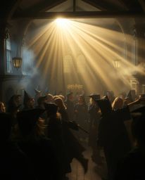 Experience the magic of a volumetric lighting effect illuminating a school filled with young wizards.  Dramatic shadows and h