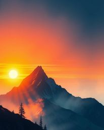 This is a rough, dynamic digital sketch capturing a high alpine peak sunset. The artwork is characterized by strong hard ligh