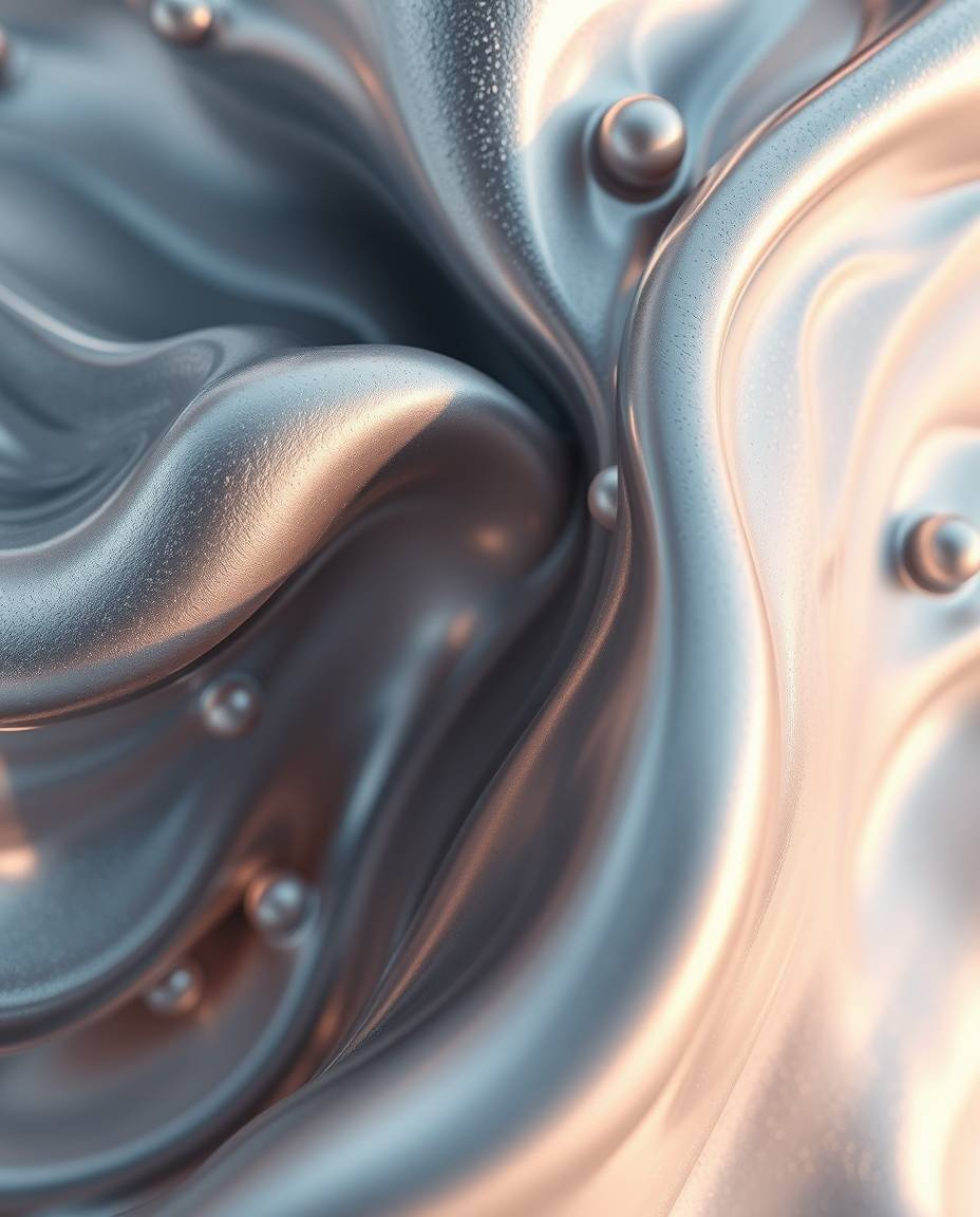 Explore the mesmerizing world of extreme macro photography with smooth, metallic 3D fluid shapes gracefully floating in zero 