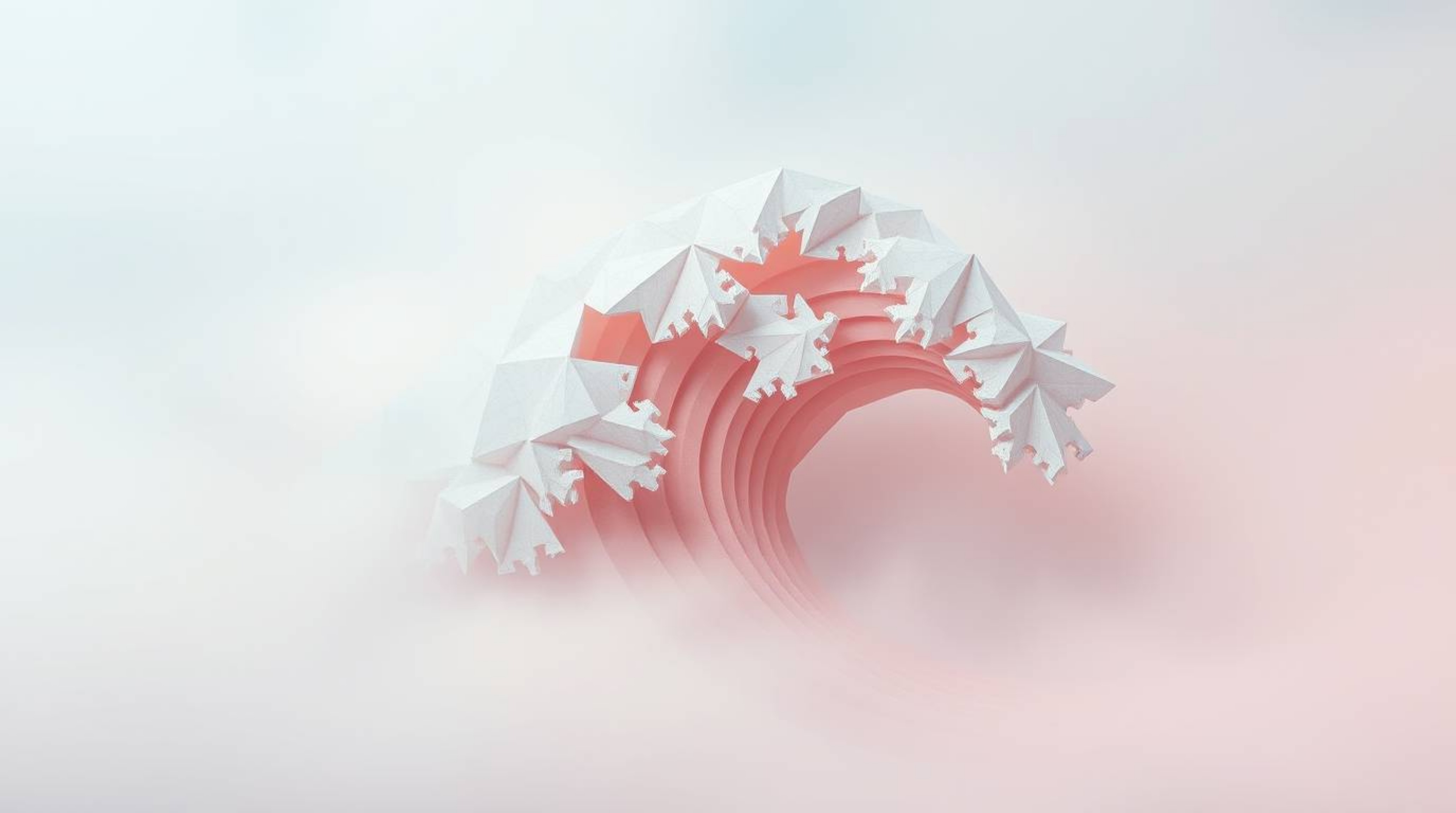 This artwork features an intricate origami-style depiction of a fluid abstract wave, showcasing a beautiful gradient texture 