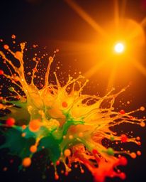 Explore the mesmerizing beauty of colorful paint splashes suspended in mid-air, captured with high-speed photography during t