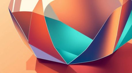 Detailed origami-style illustration focusing on a glass object reflecting smooth gradient textures in warm terracotta and coo