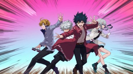 An exciting Isekai anime-style illustration showcases a team of misfit heroes in dynamic action poses.  The artwork features 