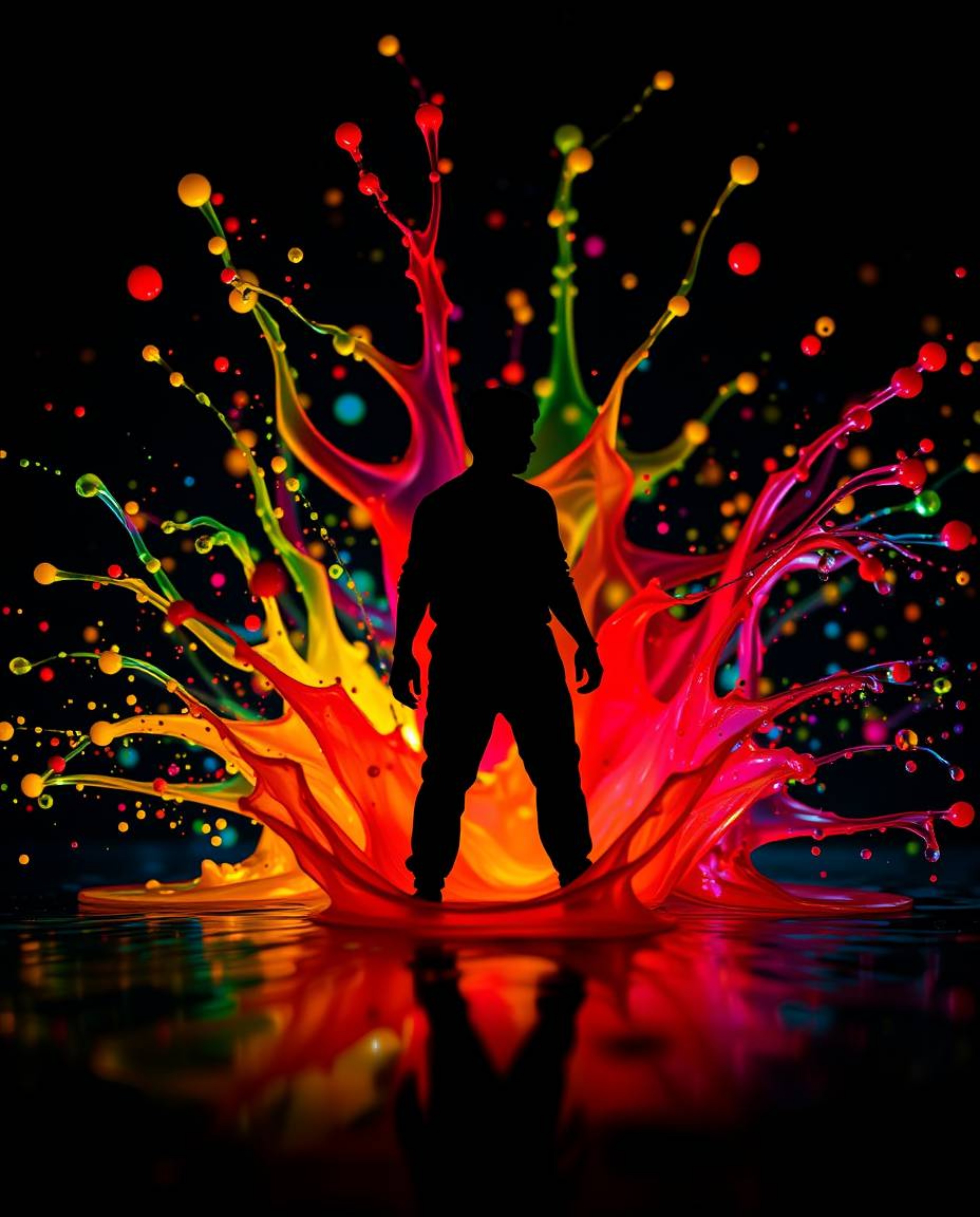 Explore this high-resolution stock photo featuring an extreme macro close-up of vibrant splash patterns intricately forming a