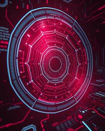 Experience a surreal vision of the future with this captivating digital interface.  Geometric patterns blend seamlessly with 