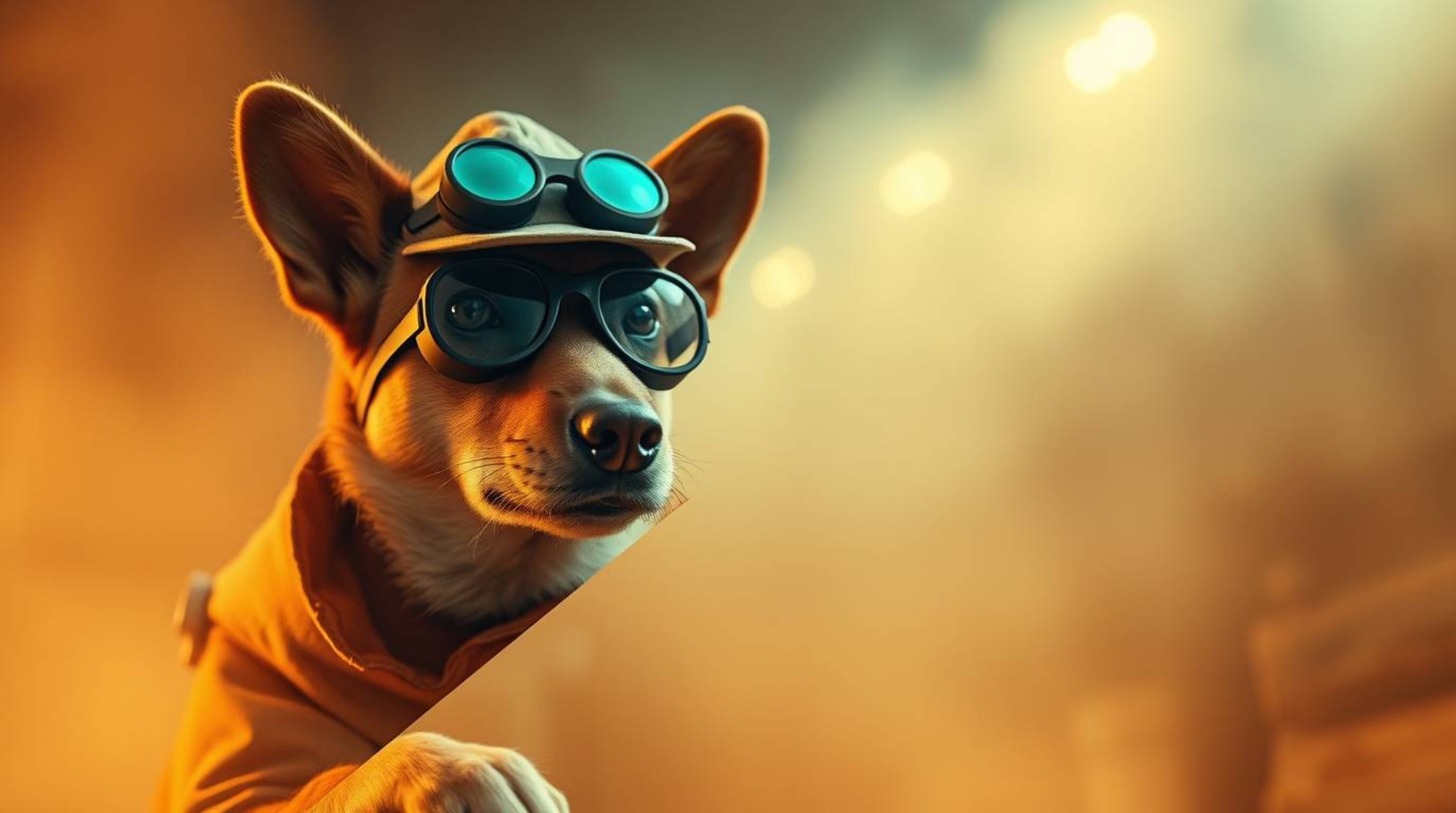 Explore a captivating split image of a dog detective equipped with cutting-edge gadgets. This artwork features a dreamy and h