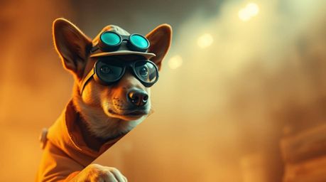Explore a captivating split image of a dog detective equipped with cutting-edge gadgets. This artwork features a dreamy and h