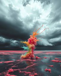 Explore a surreal and dramatic landscape captured in infrared. This modern art photograph features intense weather patterns a