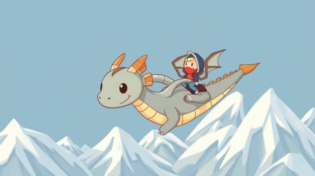 Experience the magic of a charming dragon and rider soaring above majestic icy mountains in this adorable artwork.  The scene