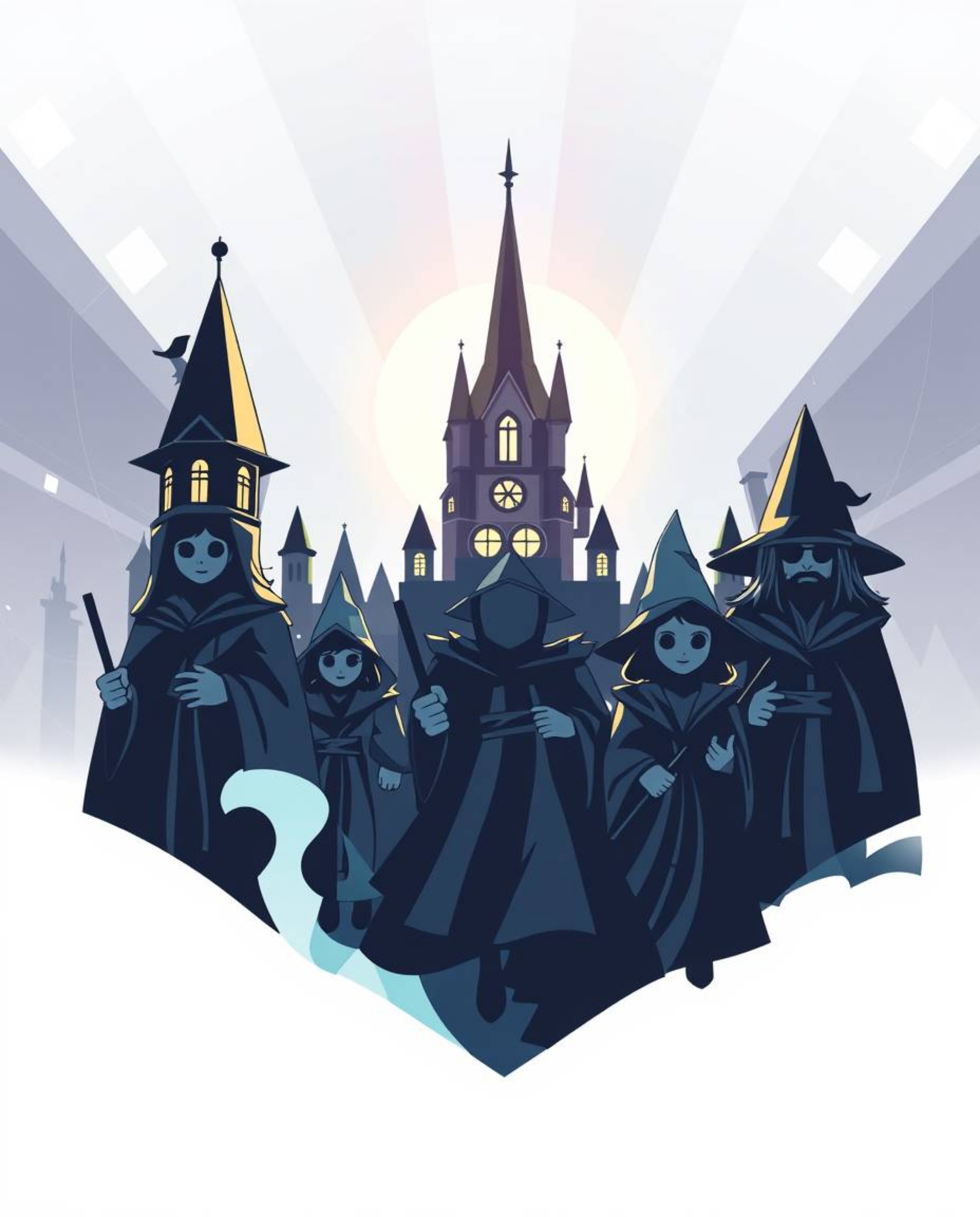 A captivating logo design showcasing a magical school brimming with young wizards. Rendered in a modern, futuristic style wi