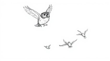 A heartwarming image of a blind owl, rendered in the iconic Pixar style, captured mid-flight while imparting the wisdom of so