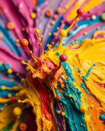 Experience the mesmerizing beauty of a bold acrylic painting captured in extreme macro close-up. This image focuses on the in