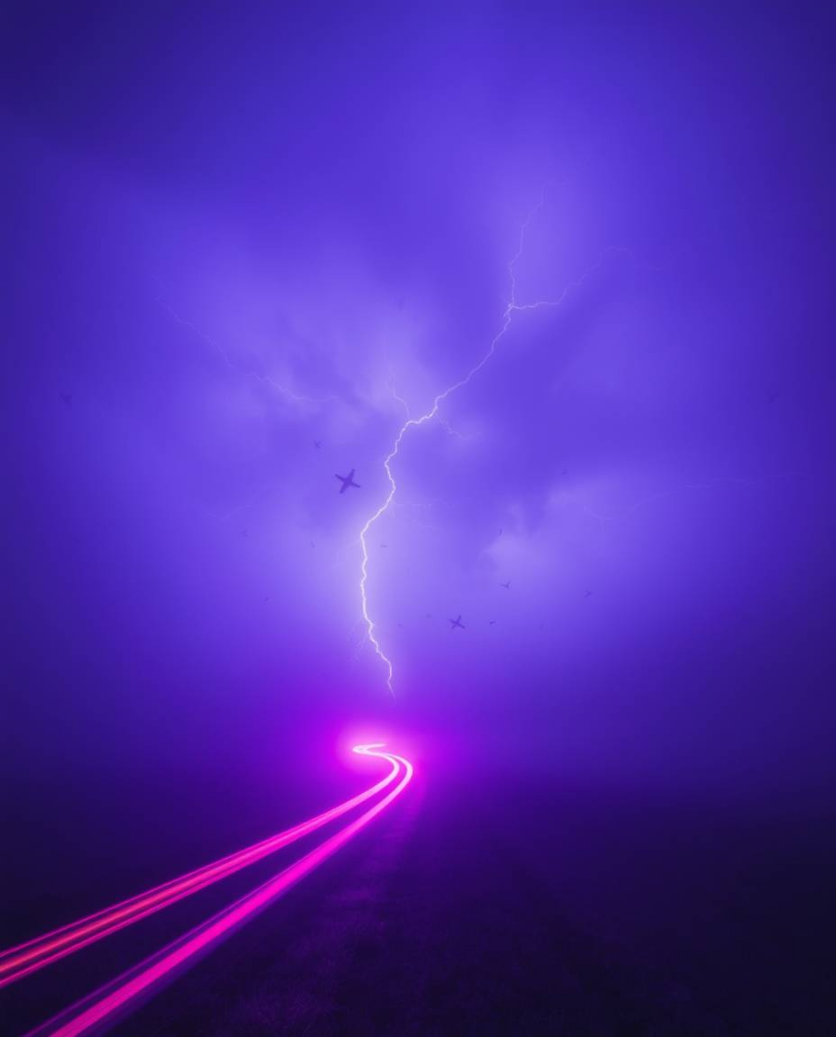 A captivating long-exposure photograph depicting a surreal storm, complete with flying objects and a world where gravity seem