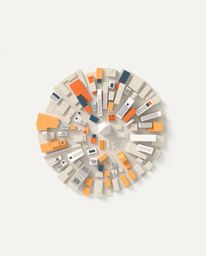 A modern flat design showcasing an abstract city map constructed from simple geometric shapes.  This top-down perspective off