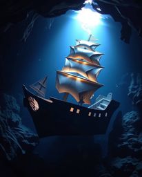 Discover captivating underwater imagery of a shipwreck meticulously crafted in the style of intricate origami.  This adorable
