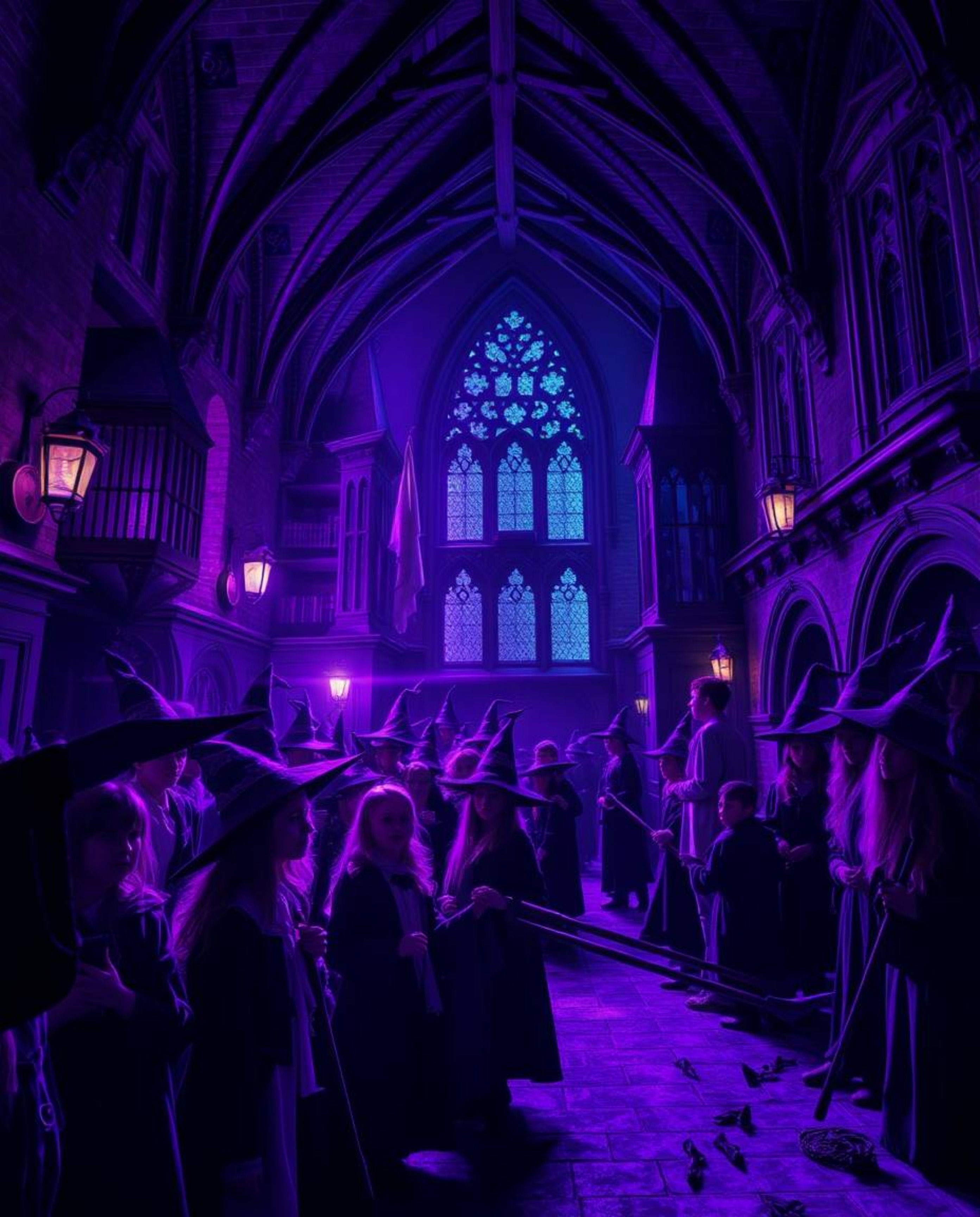 Immerse yourself in the eerie and creepy atmosphere of a magical school teeming with young wizards. The scene is rendered wit