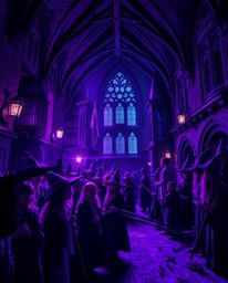 Immerse yourself in the eerie and creepy atmosphere of a magical school teeming with young wizards. The scene is rendered wit