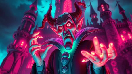 Explore a dreamlike world featuring a classic Disney villain with distorted features and glowing skin, casting a spell within