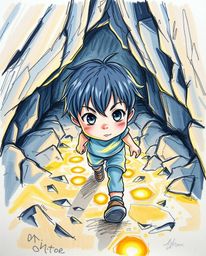 A captivating hand-drawn sketch in a colorful sketchnote style depicts a child with dark hair and bright eyes following a tra
