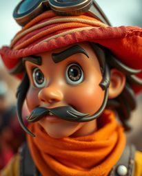A captivating extreme macro photograph showcases a brave, Disney-esque hero embarking on a desert adventure.  The image boast