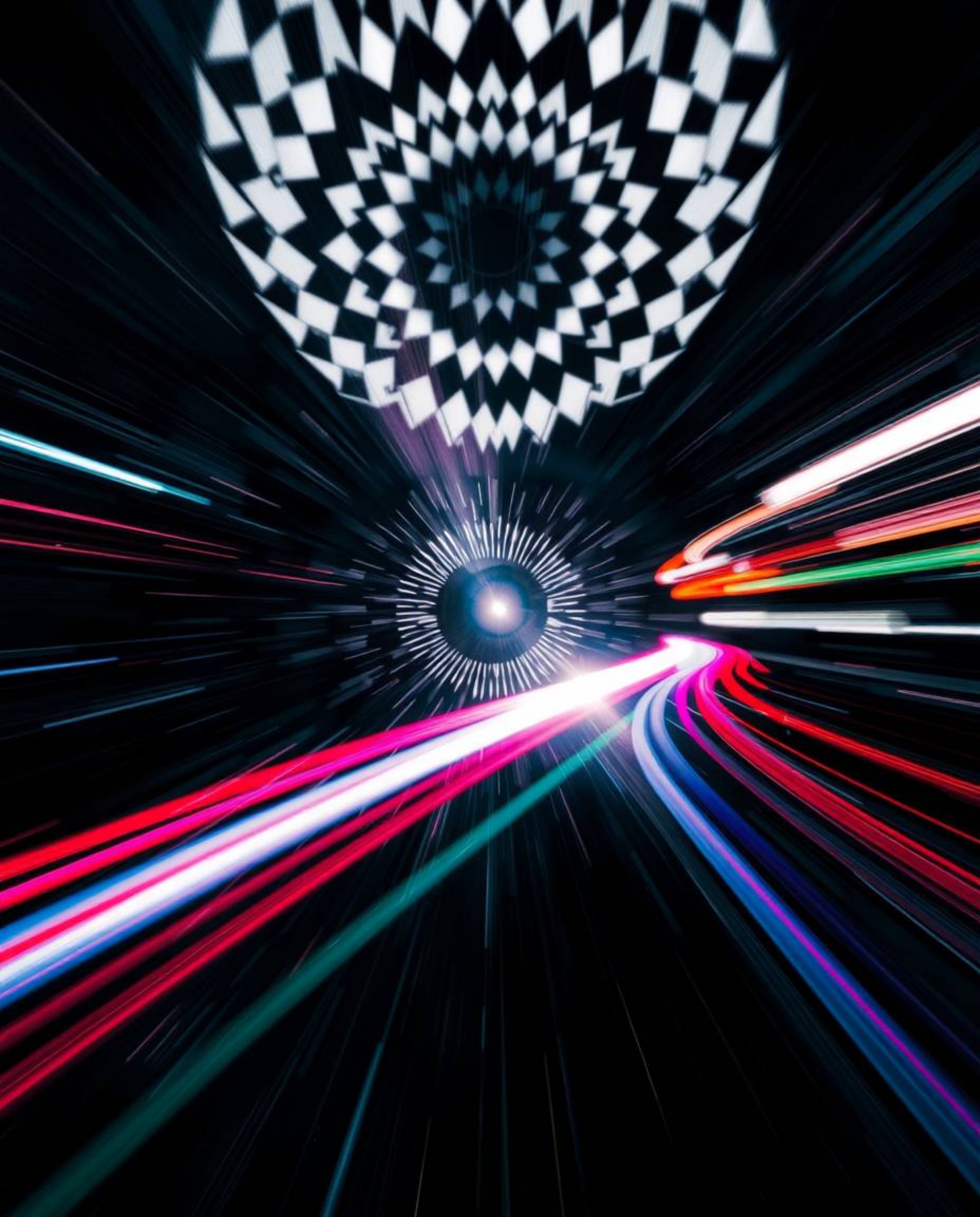 Explore the captivating world of long exposure photography featuring bright lens flares and mesmerizing black and white geome