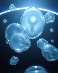 This stunning 3D render showcases translucent, fluid organic blobs gracefully floating in the vastness of space. Silhouetted 