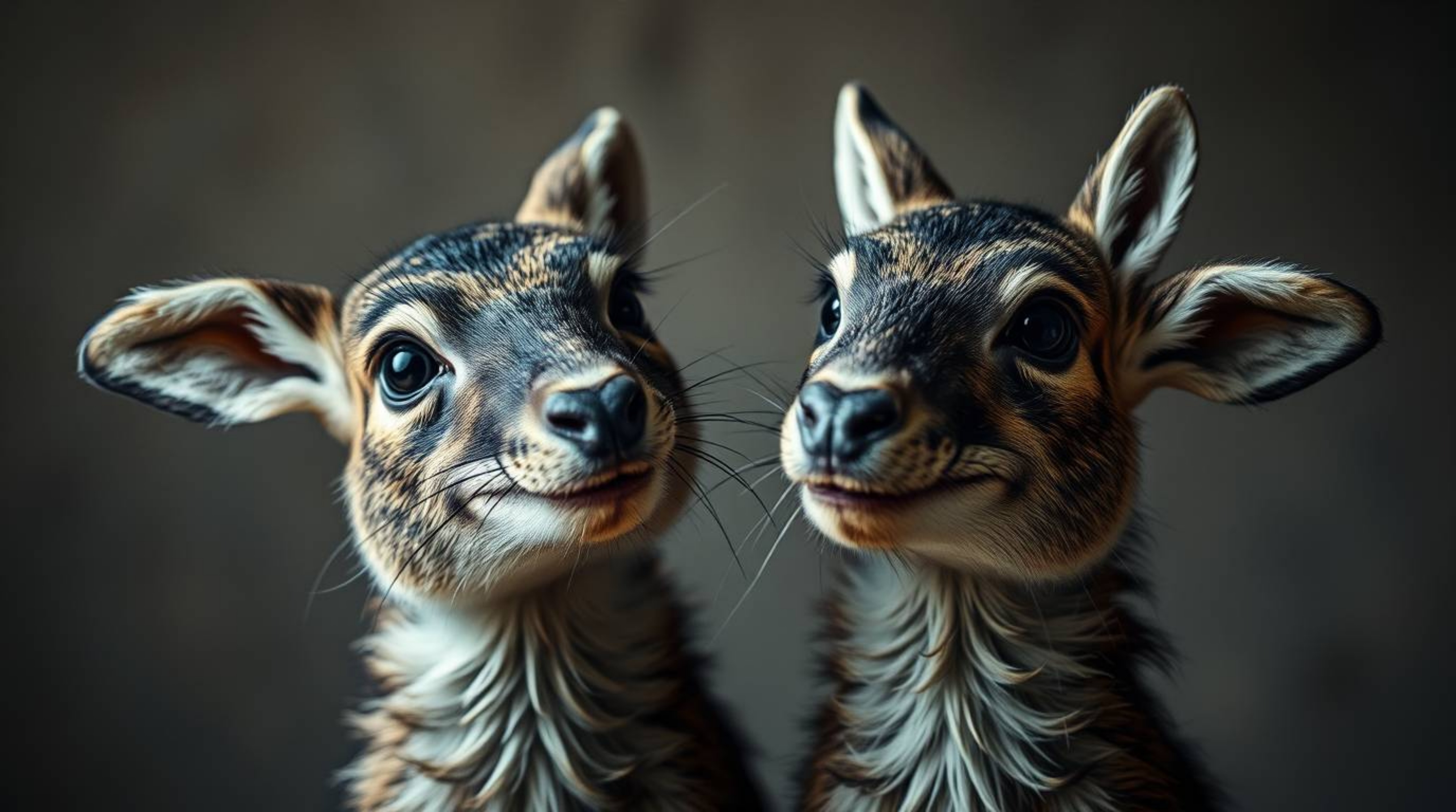 Experience the unusual with this fine art photograph featuring a duo of talking animals caught in a mischievous pose. The ima